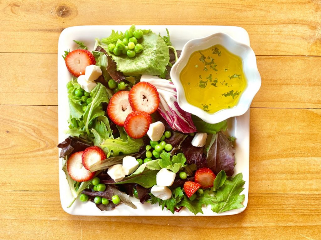 Spring pea salad and strawberries