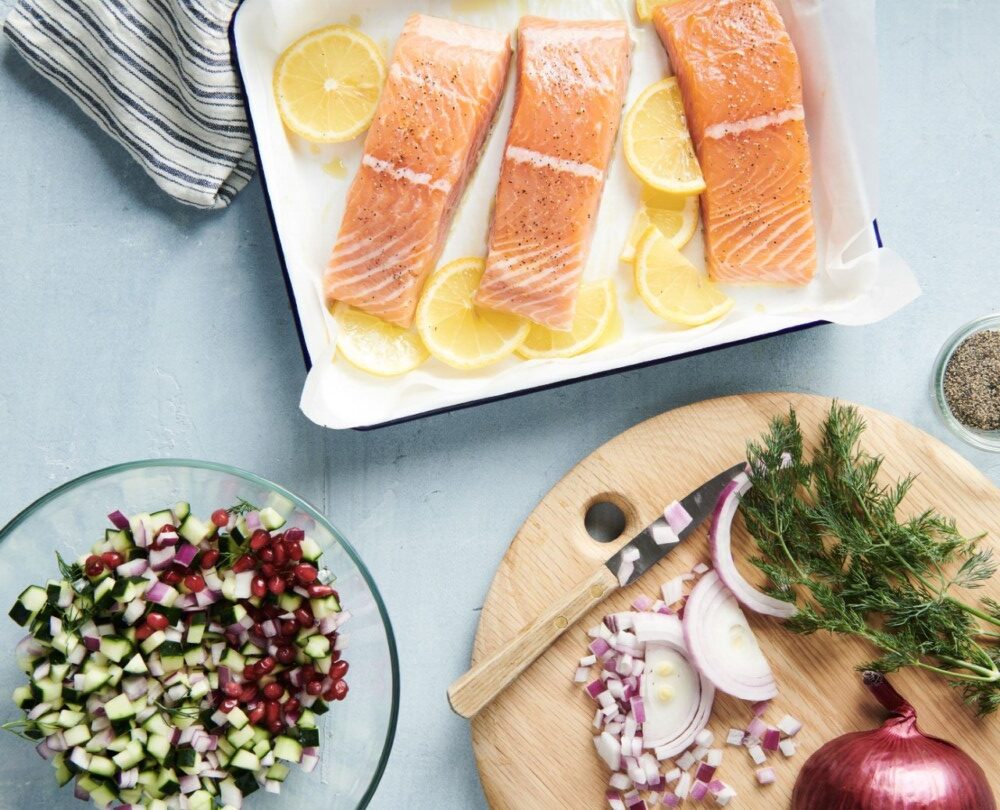 Salmon with pomegranate salsa rotated